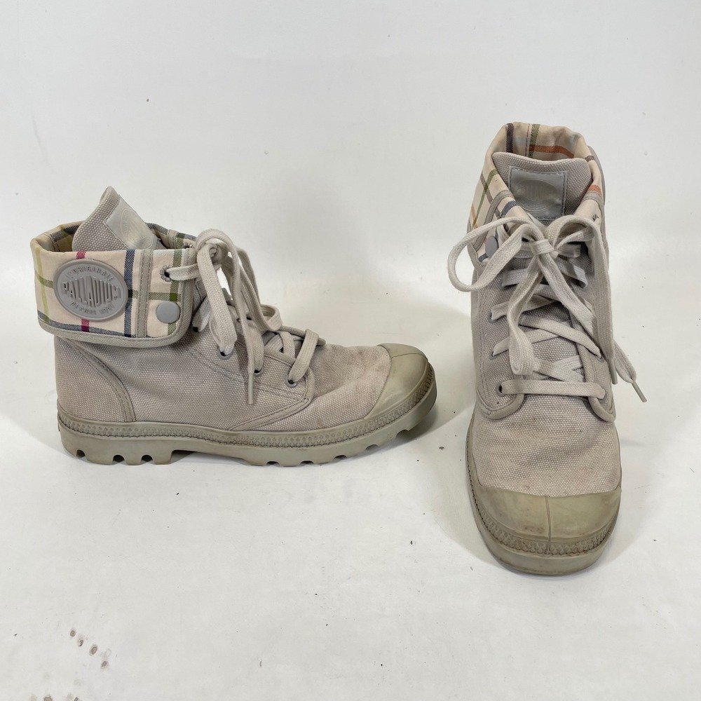 Palladium Baggy Canvas Fold Over Boots Gray Plaid Women 9 92353094